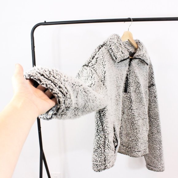 *Thread + Supply 3/4 Zip Grey Teddy Sweater - Picture 6 of 10